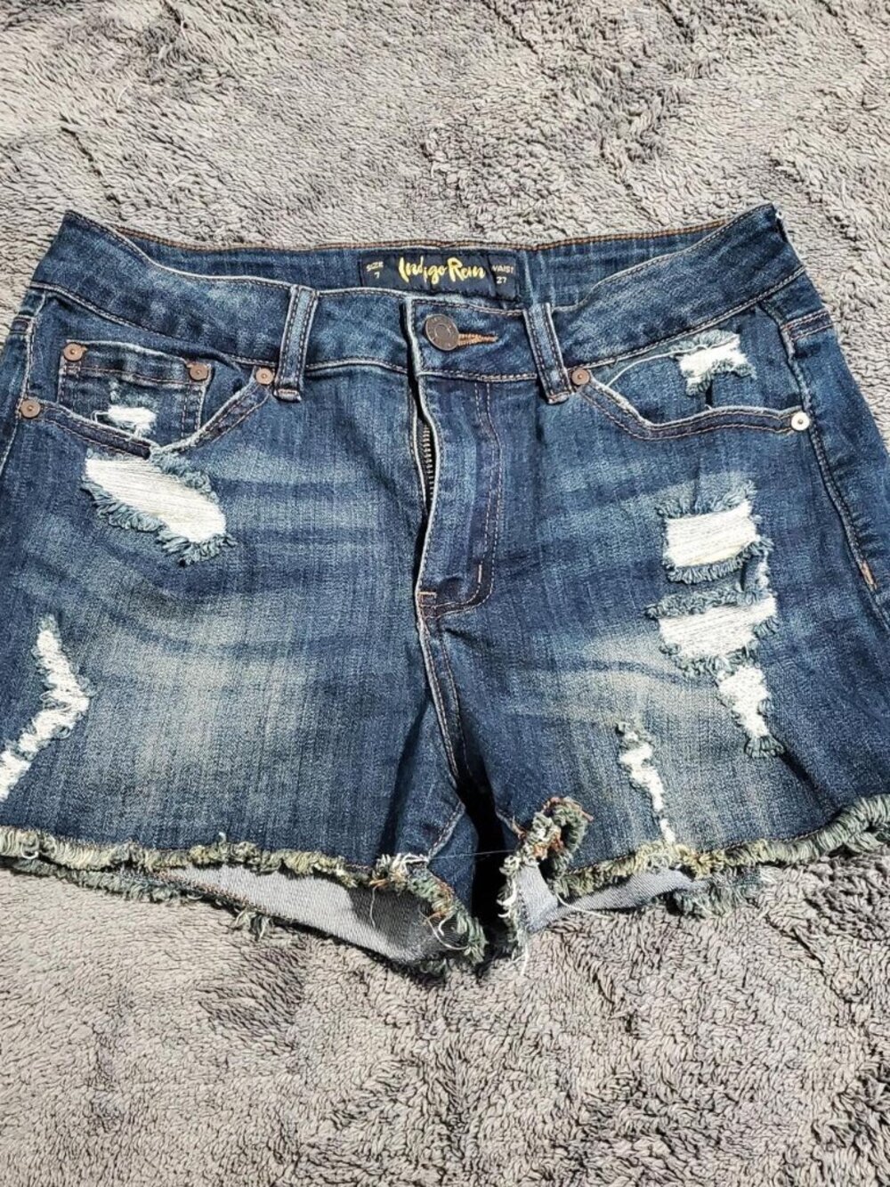 Indigo Rein Distressed Dark Wash Denim Cutoff Shorts Size 7 / 27